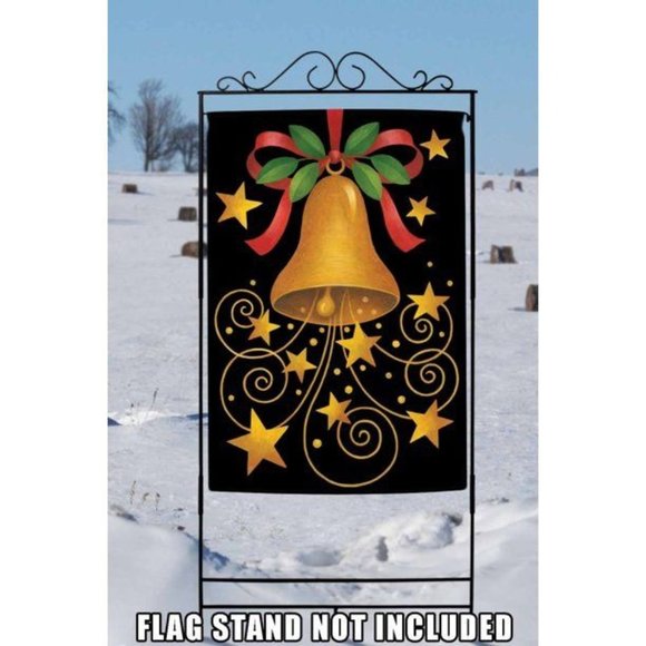 TOLAND FLAG Garden Flag CHRISTMAS BELL Stars Bow12.5" x 18" NIP - Picture 2 of 2